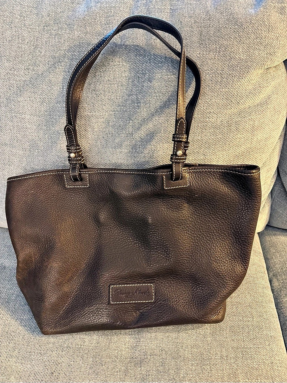Dooney & Bourke Brown Pebbled Leather Tote Shoulder Bag Pink Lining